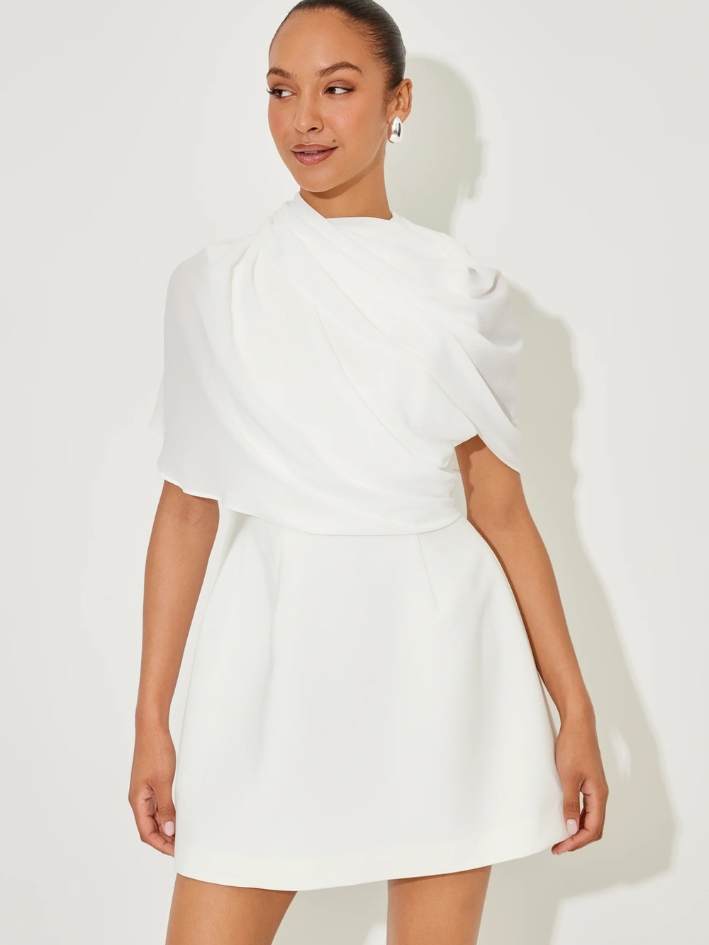 Odd Muse Gathered Draped White Mini Dress